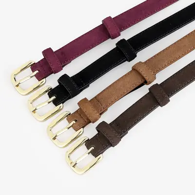 Women's Brown Leather Belt with Gold Buckle