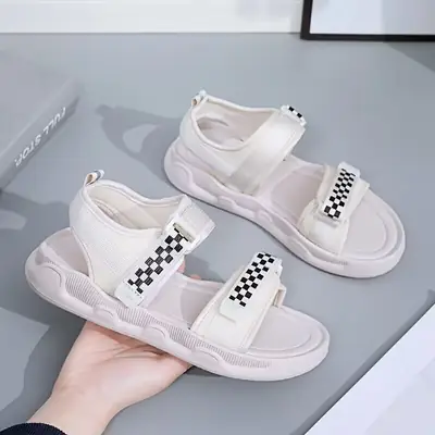 Women's White Checkered Strap Sandals All Summer Casual