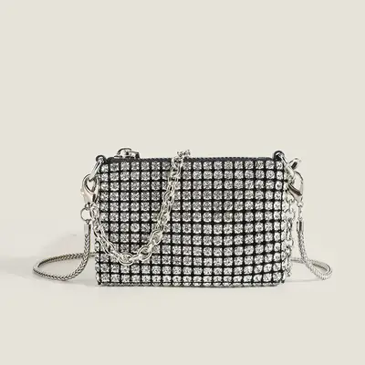 Black Rhinestone Shoulder Crossbody Bag for Women