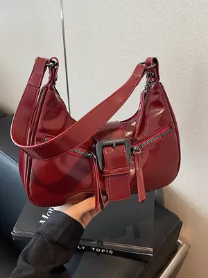 Black Belt Buckle Crossbody Bag for Women 2024
