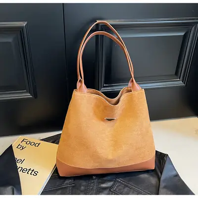 Women's Black Deer Leather Shoulder Bag 2024 Korean Style