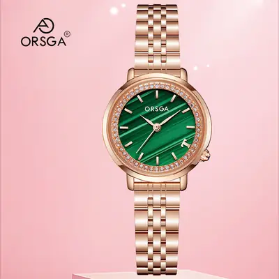 Orsga Emerald Green Ladies Watch with Rose Gold Band