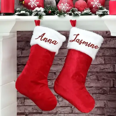 Nancy Embroidered Red Christmas Socks