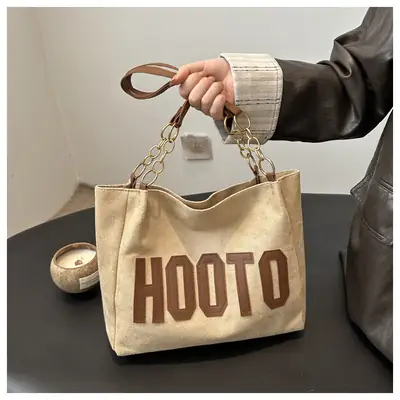 Women's Large Canvas Shoulder Bag Black Hoot O Print