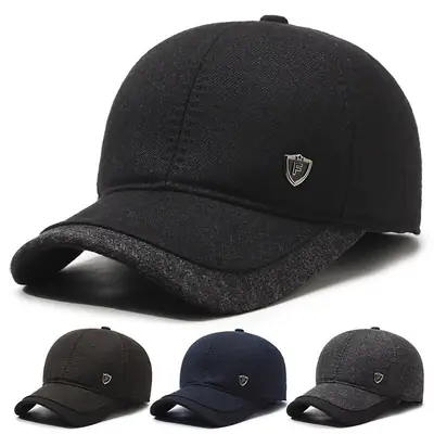 Men's Black Cotton Baseball Cap with Shield Logo