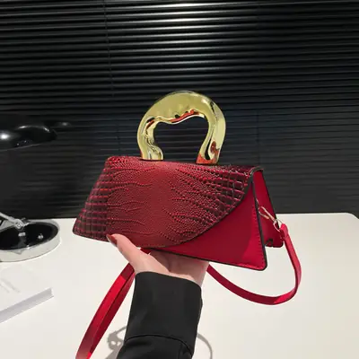 Red Croc Embroidered Shoulder Bag for Women