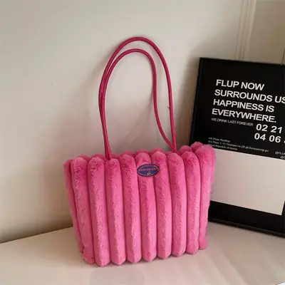 2024 New Style Plush Striped Women's Tote Bag