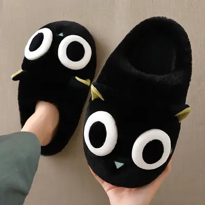 Men's Black Cat Eye Cotton Slippers Indoor Warm