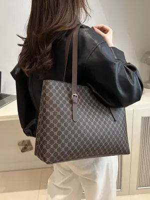 Large Capacity Women's Brown Monogram Tote Bag