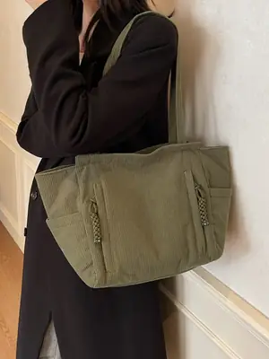 Women's Cross-Border Corduroy Tote Bag Beige 2024