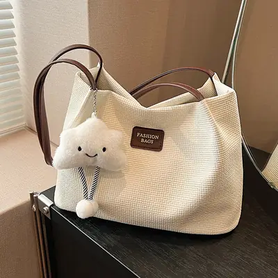 Women's Large Capacity Shoulder Bag with Bear Charm