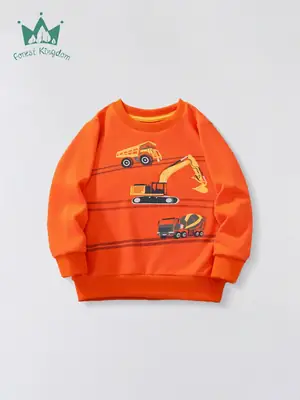 Orange Cartoon Kids Sweatshirt for Boys 2024