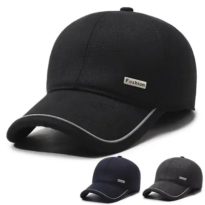 Men's Black Fleece Baseball Cap with Brand Tag