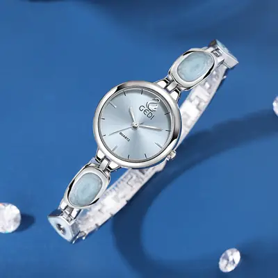 Women's Pink Quartz Bracelet Watch with Stone Band