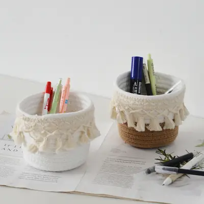 Woven Cosmetic Brush Storage Basket for Home & Office