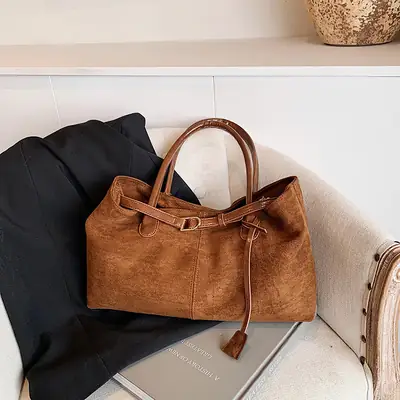 Retro Brown Tote Bag Women 2025 Winter Casual Shoulder