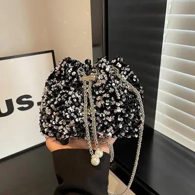 Black Sequin Personalized Shoulder Bag for Women