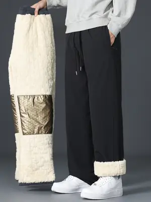 Graphene Knee Pants Men's Winter Outer Wear fleece-lined Thickened Casual Pants Winter Snow Windproof Warm Pants