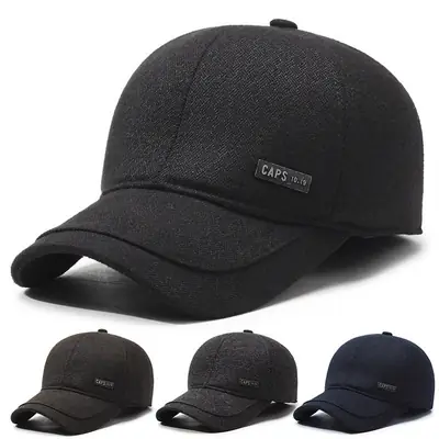 Men's Black Fleece Baseball Cap Winter Warm