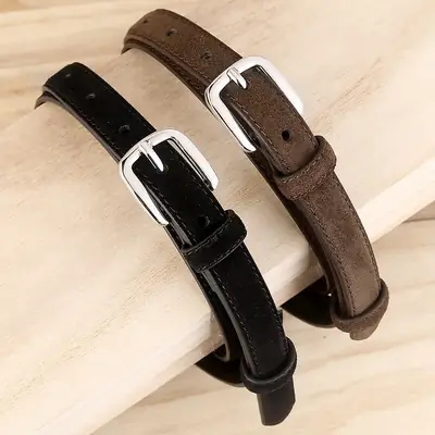Brown Genuine Leather Belt with Gold Buckle for Women