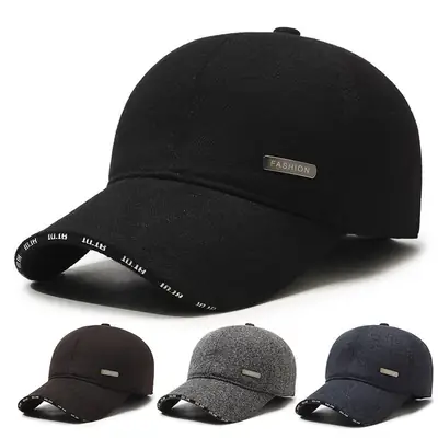 Men's Black Fleece Baseball Cap with Adjustable Strap