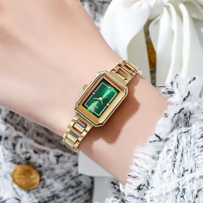 Women's Rectangular Steel Belt Watch with Diamond Face