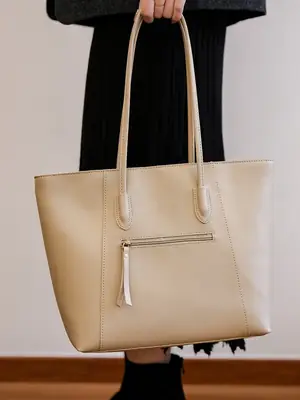 Women Large Capacity Tan Leather Tote Bag Shoulder Crossbody