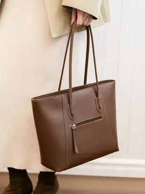 Women Large Capacity Tan Leather Tote Bag