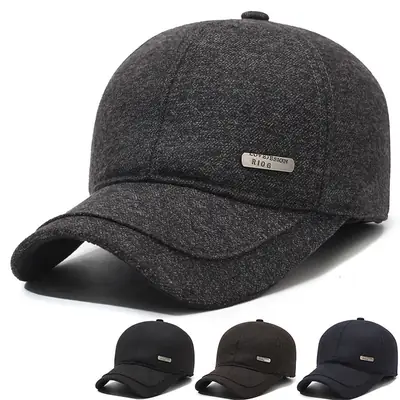 Men's Fleece Lined Black Baseball Cap Winter Warm