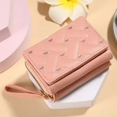 2025 Women's Red Quilted PU Wallet with Card Holder