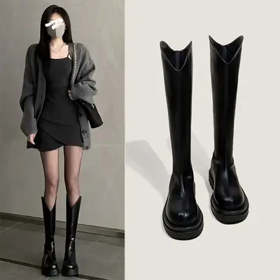 Women Knee High Fleece Boots Brown Winter Warm