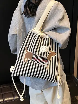 Women's Striped Crossbody Backpack with Rabbit Design