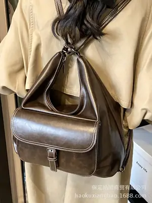 Women's Black Leather Commuter Tote Bag with Single Shoulder Crossbody Strap