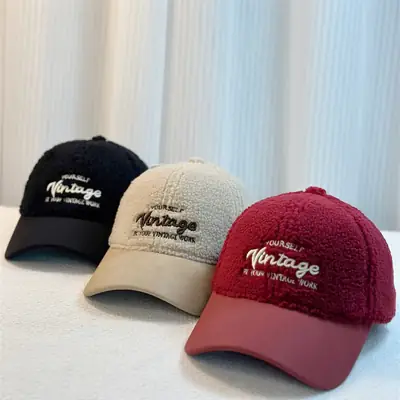 Winter Furry Cap Vintage Embroidered Black
