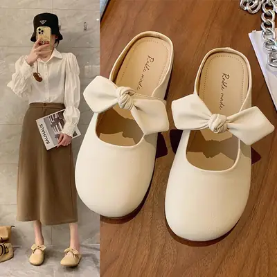 Women's White Bow Slip-on Slippers