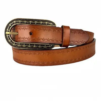 Vintage Red Leather Belt with Gold Buckle