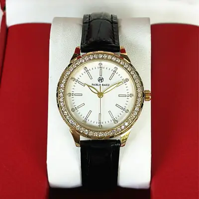 PABLO RAEZ Gold Watch with Light Dial & Waterproof Black Strap