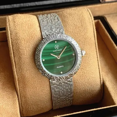 Small Green Quartz Women's Watch with Diamond Band
