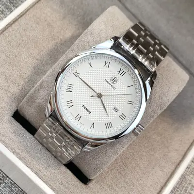Men's Stainless Steel Roman Dial Watch with Bracelet