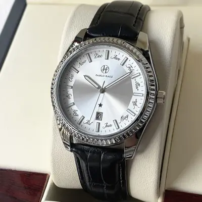 Men's Brown Leather Strap Quartz Watch with Luminous Dial