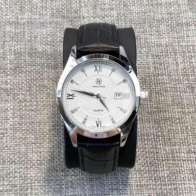 Men's Quartz Watch with Calendar & Leather Strap