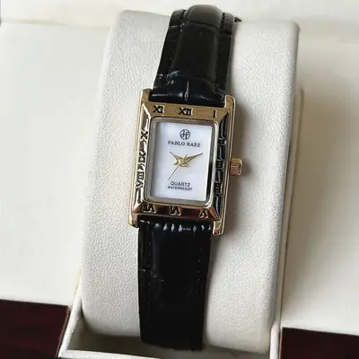 Pablo Raez Square Dial Women's Watch Black Leather Belt