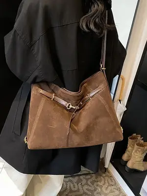 Brown Leather Shoulder Tote Bag for Women 2024