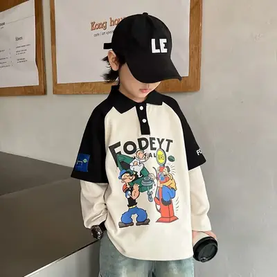 Boys' Cartoon Polo Shirt Long Sleeve Spring Autumn 2025