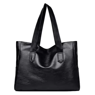 Black PU Leather Shoulder Bag Large Capacity
