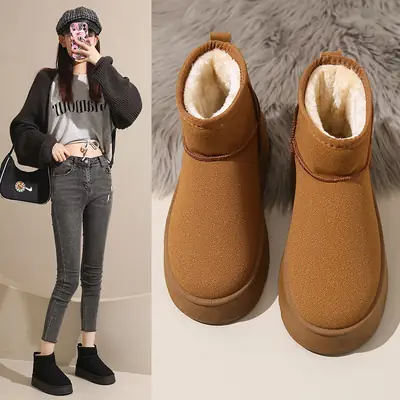 Women Winter Fleece Lined Snow Boots Black Thick Non-Slip