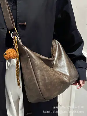 Women's Brown Velvet Crossbody Bag Large Capacity Winter College