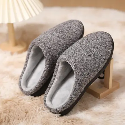 Women's Grey Fleece Cross-Slip Slippers Comfort Warm