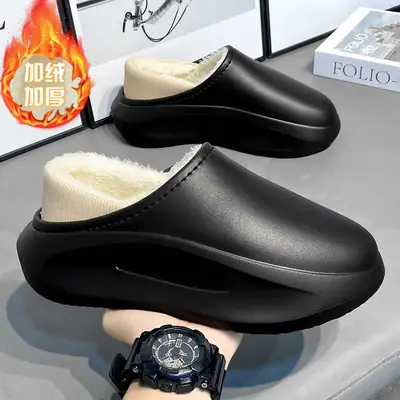 Cotton Slippers Men's Winter Outfit fleece-lined Thickened Warm Heel Couple Slippers Parent-Child Indoor Home Waterproof Cotton Shoes