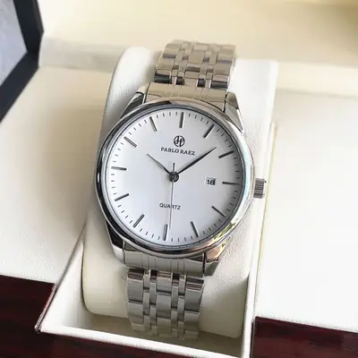 Men's Steel Band Quartz Watch with Back Polish